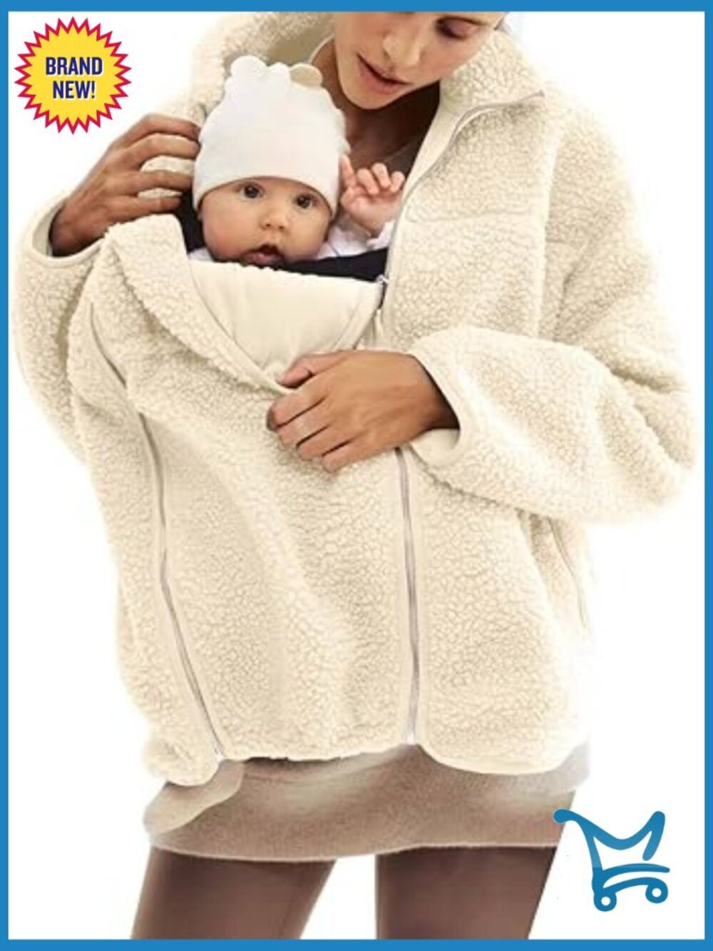 Fleece Zip Up 2 in 1 Baby Wearing Jacket Maternity Winter Coat Kangaroo